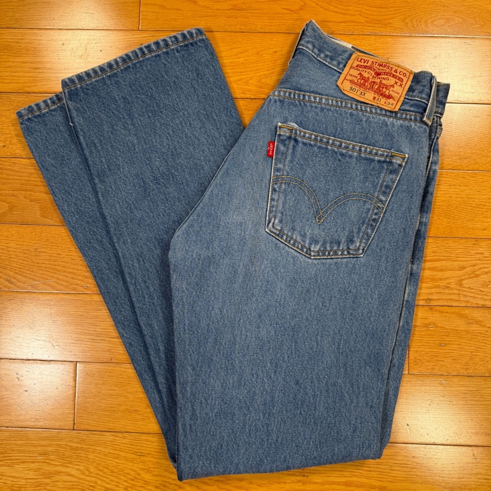 Levis 501 XX Mens Blue Straight Leg Button Fly Denim Jeans W31 L34 Made Colombia